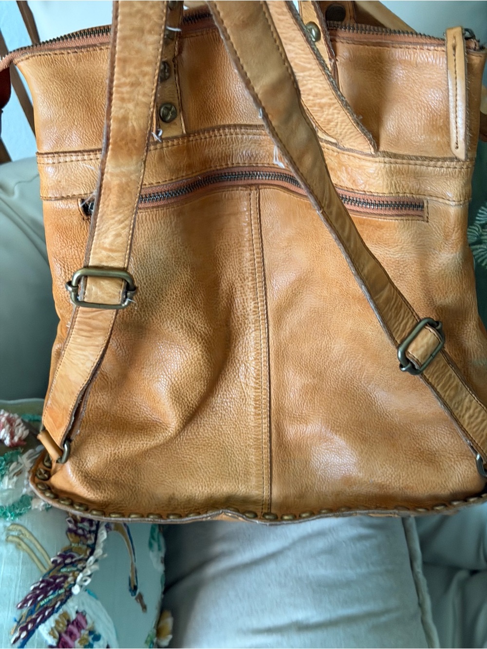 Free People FP Collection Ellie Leather Studded Backpack – Camel Tan Boho - Picture 11 of 15